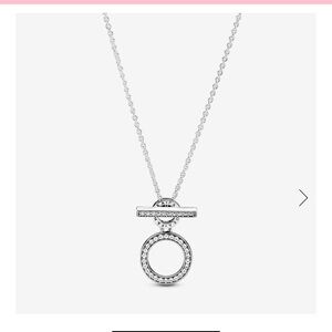 Pandora Double Hoop T-Bar Necklace with Pavé Heart Hoop Earrings.